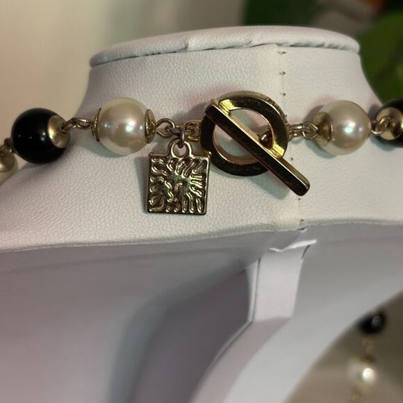 Anne Klein Black and White Pearl Necklace (43") and Bracelet (8") with 3 Strands - Picture 9 of 15